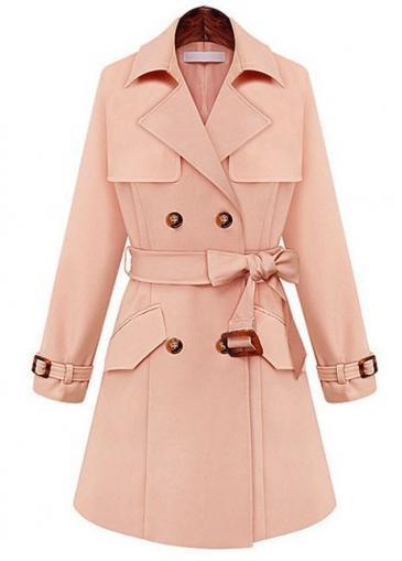 Rosewe Beautiful Turndown Collar Pink Trench Coats With Belt