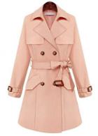 Rosewe Beautiful Turndown Collar Pink Trench Coats With Belt