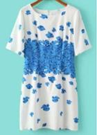 Rosewe Elegant Round Neck Half Sleeve Print Chiffon Dress