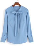 Shein Self-tie Bow Sky Blue Blouse
