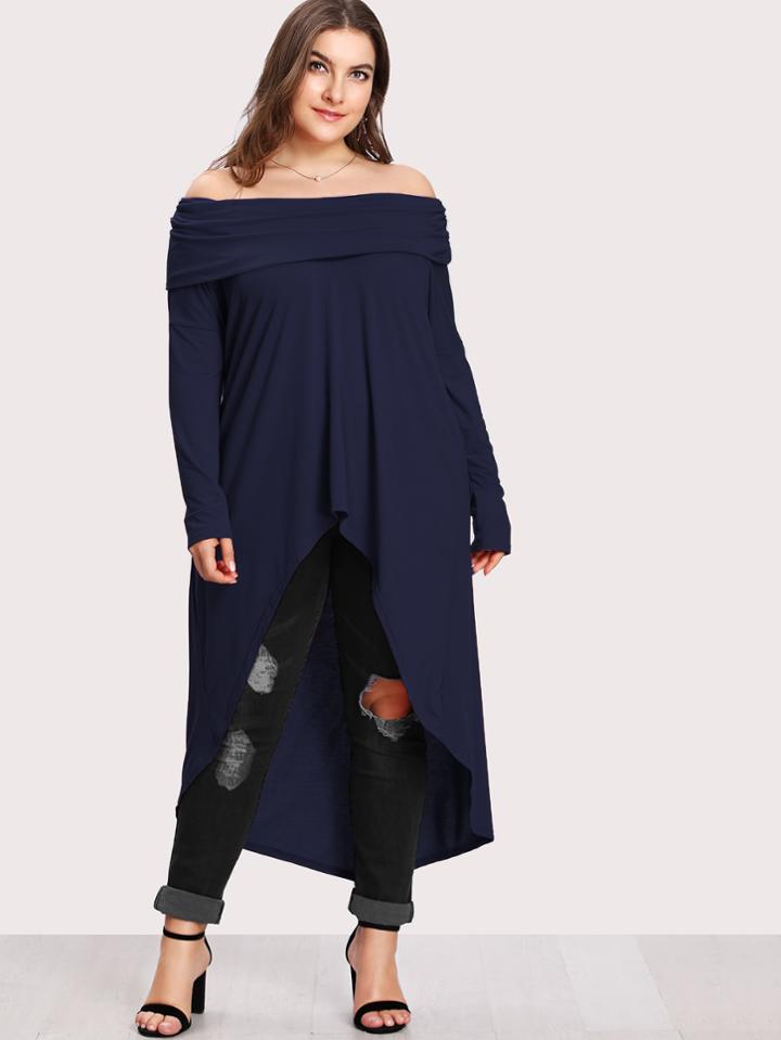 Shein Fold Over Bardot High Low Tee