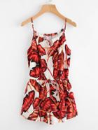 Shein Random Banana Leaf Print Drawstring Romper