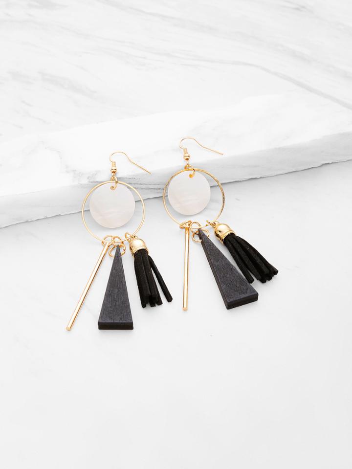 Shein Triangle And Tassel Detail Drop Earrings