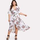 Shein Plus Asymmetric Ruffle Hem Botanical Wrap Dress