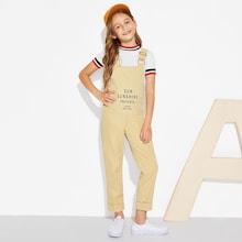 Shein Girls Letter Print Pocket Front Overalls