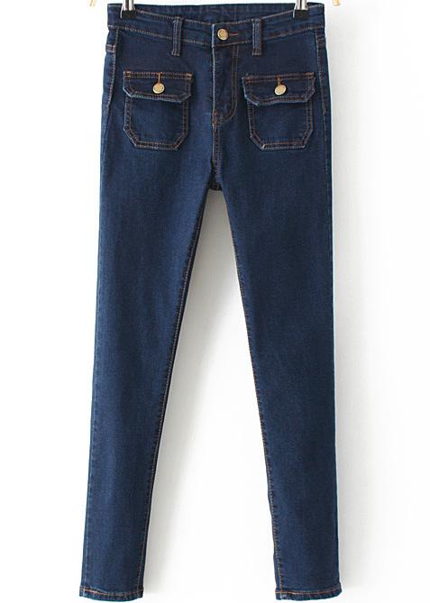 Shein Blue Slim Pockets Denim Pant