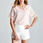 Shein Lace Contrast Mesh Insert Blouse