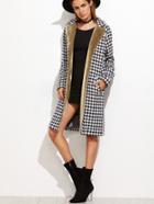 Shein Black And White Faux Fur Trim Houndstooth Coat