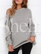 Shein Grey Wide Neck V Back Loose Sweater