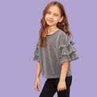 Shein Girls Pearl Beaded Layered Sleeve Glitter Top