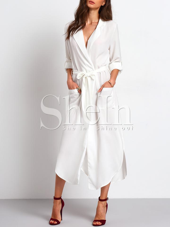 Shein Tie Waist Side Slit Shirt Dress