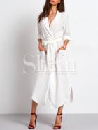 Shein Tie Waist Side Slit Shirt Dress