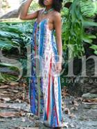 Shein Multicolor Spagettic Strap Tribal Print Maxi Dress