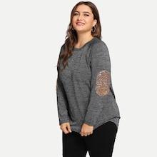 Shein Plus Contrast Sequin Elbow Patch Tee