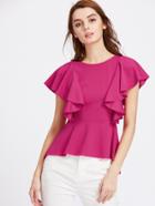 Shein Frill Cap Sleeve V Back Peplum Top