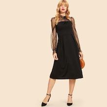 Shein Contrast Mesh Ruffle Trim Dress