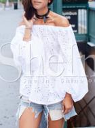 Shein White Off The Shoulder Puff Sleeve Eyelet Blouse