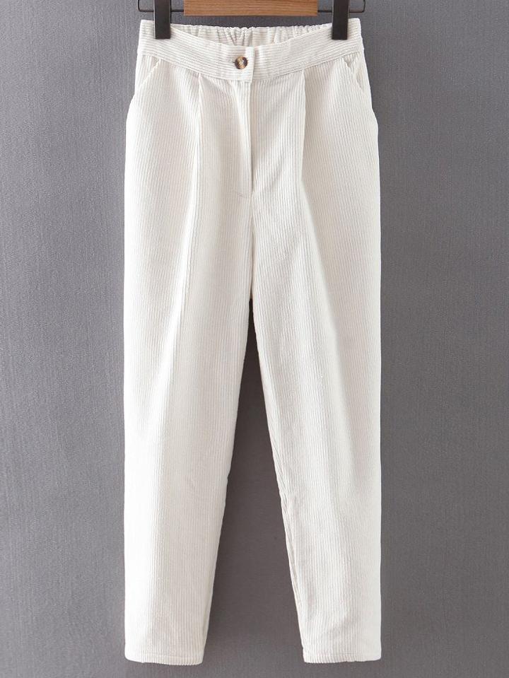 Shein White Button Up Corduroy Haren Pants