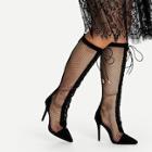 Shein Lace Up Fishnet Knee High Boots