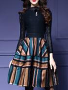 Shein Multicolor Eyelash Lace Pockets A-line Dress