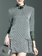 Shein Green Contrast Lace Vintage Print Frill Dress