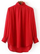 Shein Red Frill Neck Chiffon Loose Blouse