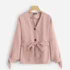 Shein Waist Belted Button Up Knot V-neck Coat