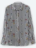 Shein Vertical Striped Flower Print Shirt