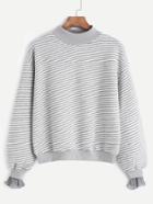 Shein Contrast Stripe Drop Shoulder Ruffle Cuff Sweatshirt