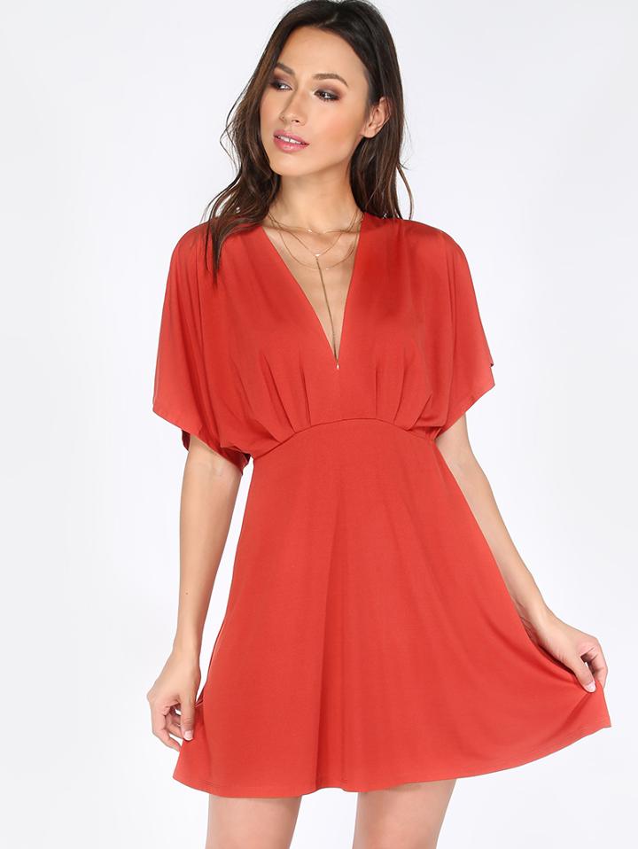 Shein Red V Neck Criss Cross Back Dress