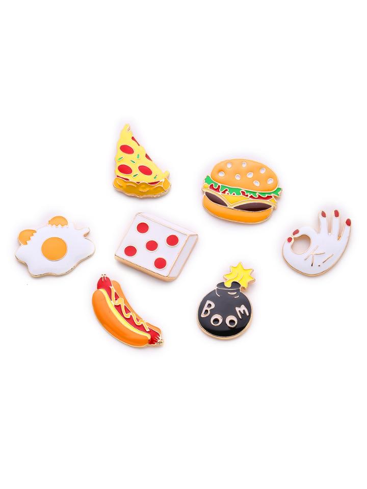 Shein Hamburger & Dice Design Brooch Set