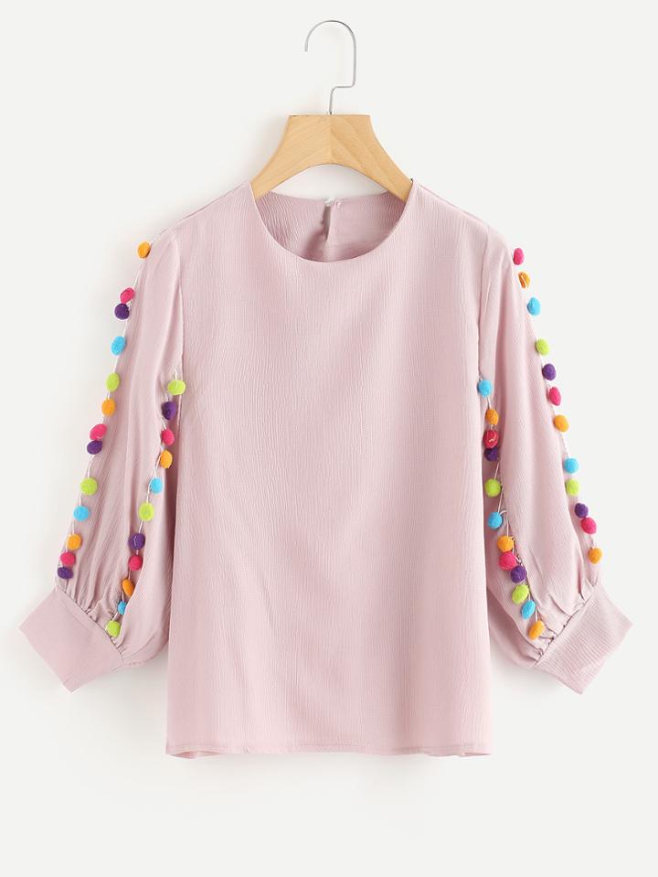 Shein Pom Pom Detail Blouse