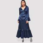 Shein Bell Sleeve Flounce Hem Satin Wrap Dress