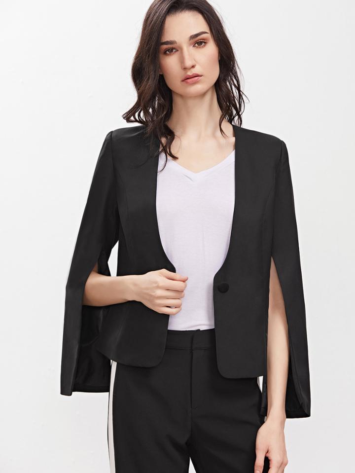 Shein Black Split Sleeve Collarless One Button Blazer