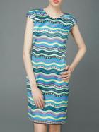 Shein Multicolor V Neck Cap Sleeve Chevron Dress