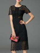 Shein Black Crochet Hollow Out Sheath Scallop Dress