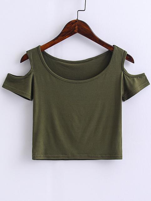 Shein Army Green Open Shoulder Crop Top