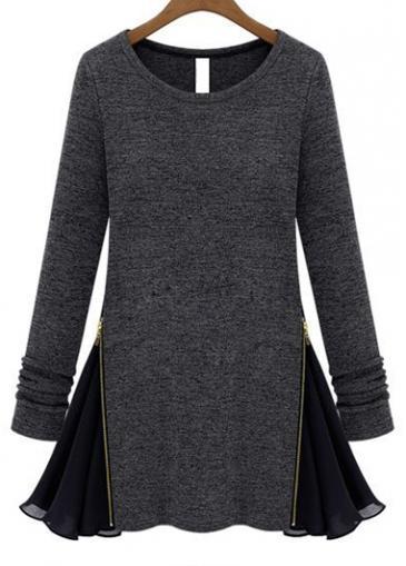 Rosewe Enchanting Round Neck Chiffon Splicing Long Sleeve Dress