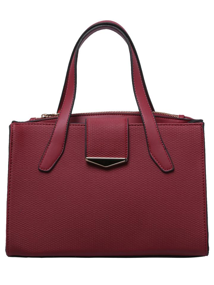 Shein Burgundy Metallic Embellished Zipper Pu Bag