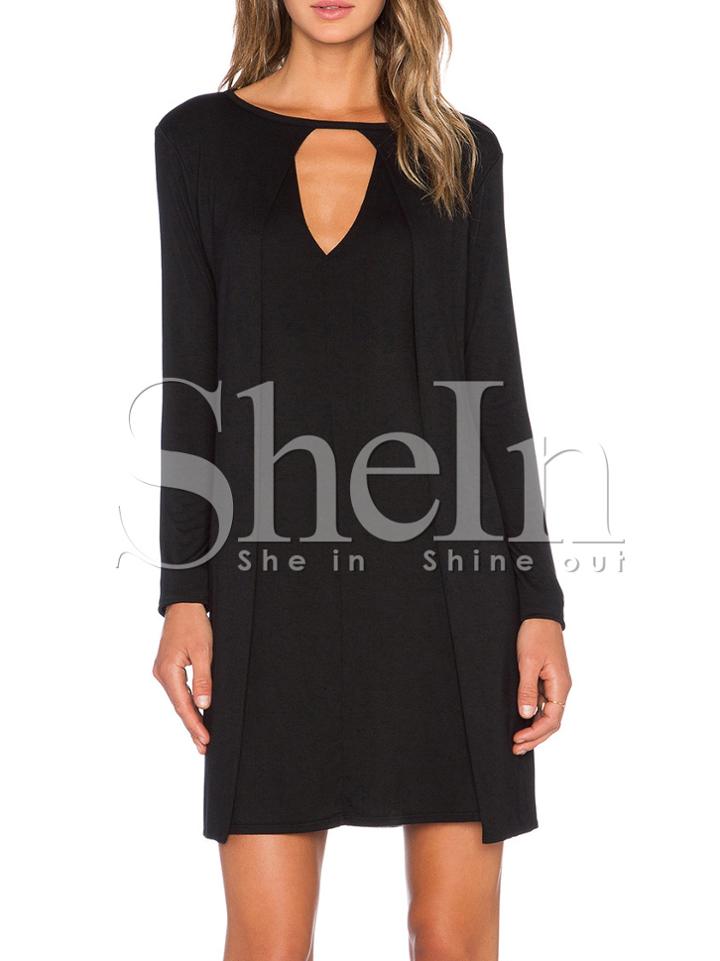 Shein Black Concert Long Sleeve Cut Out Dress