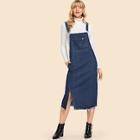 Shein Raw Hem Split Denim Overall Dress
