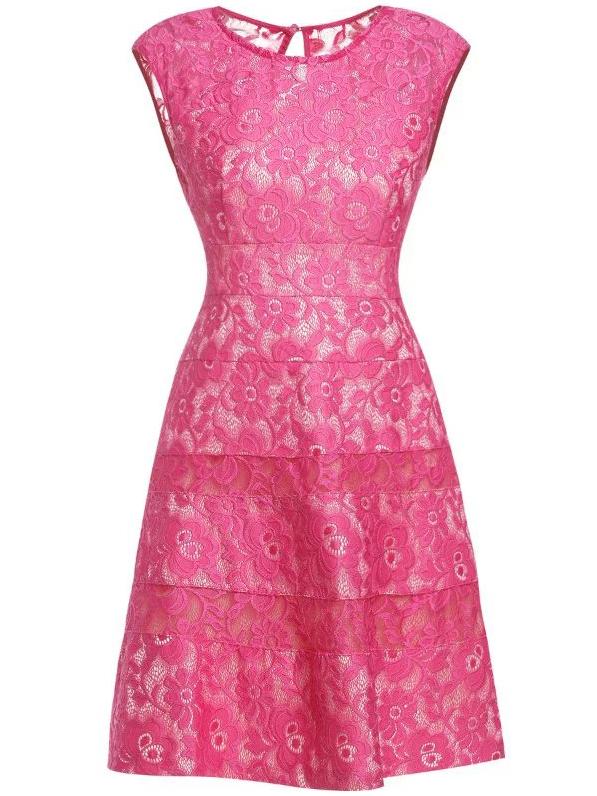 Shein Hot Pink Crew Neck Lace A-line Dress