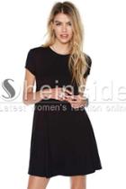 Shein Black Short Sleeve Shirt Cut Swing Dress