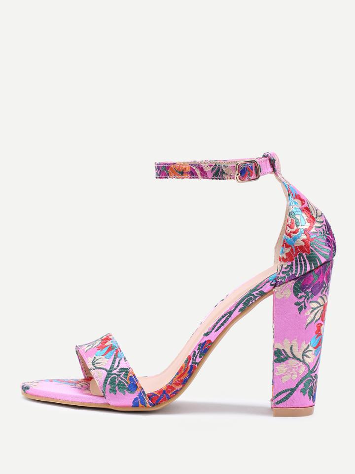 Shein Two Part Jacquard Chunky Heeled Sandals