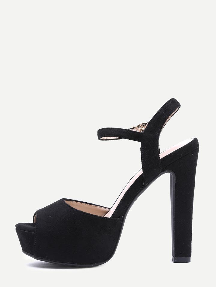 Shein Faux Black Suede Ankle Strap Platform Sandals
