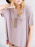 Shein Purple Short Sleeve Pocket Loose T-shirt