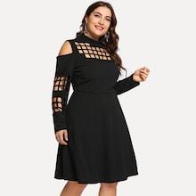 Shein Plus Cut Out Mock-neck Solid Dress