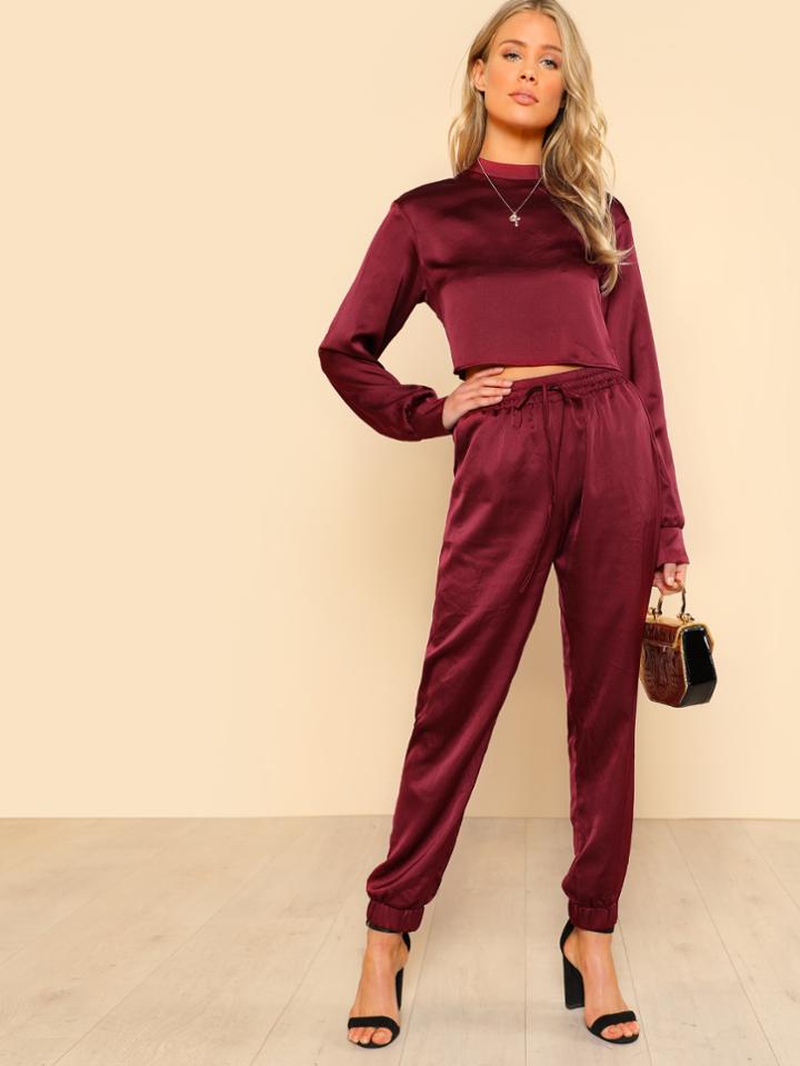 Shein Mock Neck Crop Pullover & Sweatpants Set