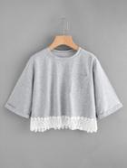 Shein Lace Crochet Contrast Pocket Front Tee