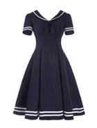 Shein Knot Front Striped Trim Flare Dress